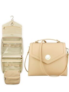 Beige Structured Top-Handle Toiletry Bag